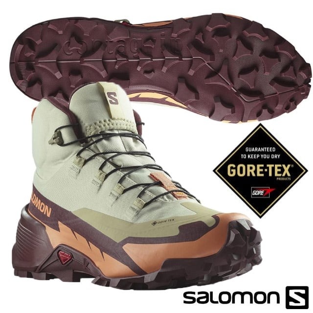 【SALOMON 索羅門】女 CROSS HIKE 2 GTX 防水透氣中筒登山鞋/472779 苜蓿灰/哈密瓜/深褐紫✿30E010